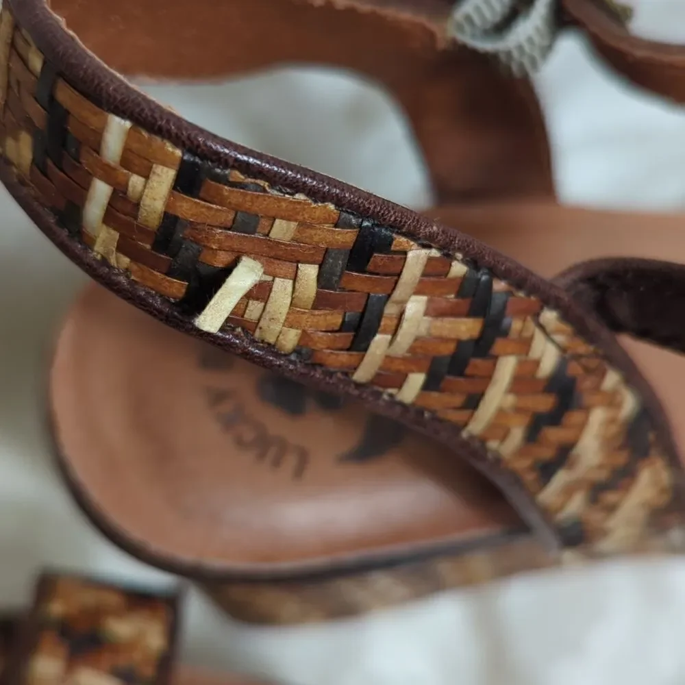 Lucky Brand Brown and Tan Raffia Wicker Wedges Sandals